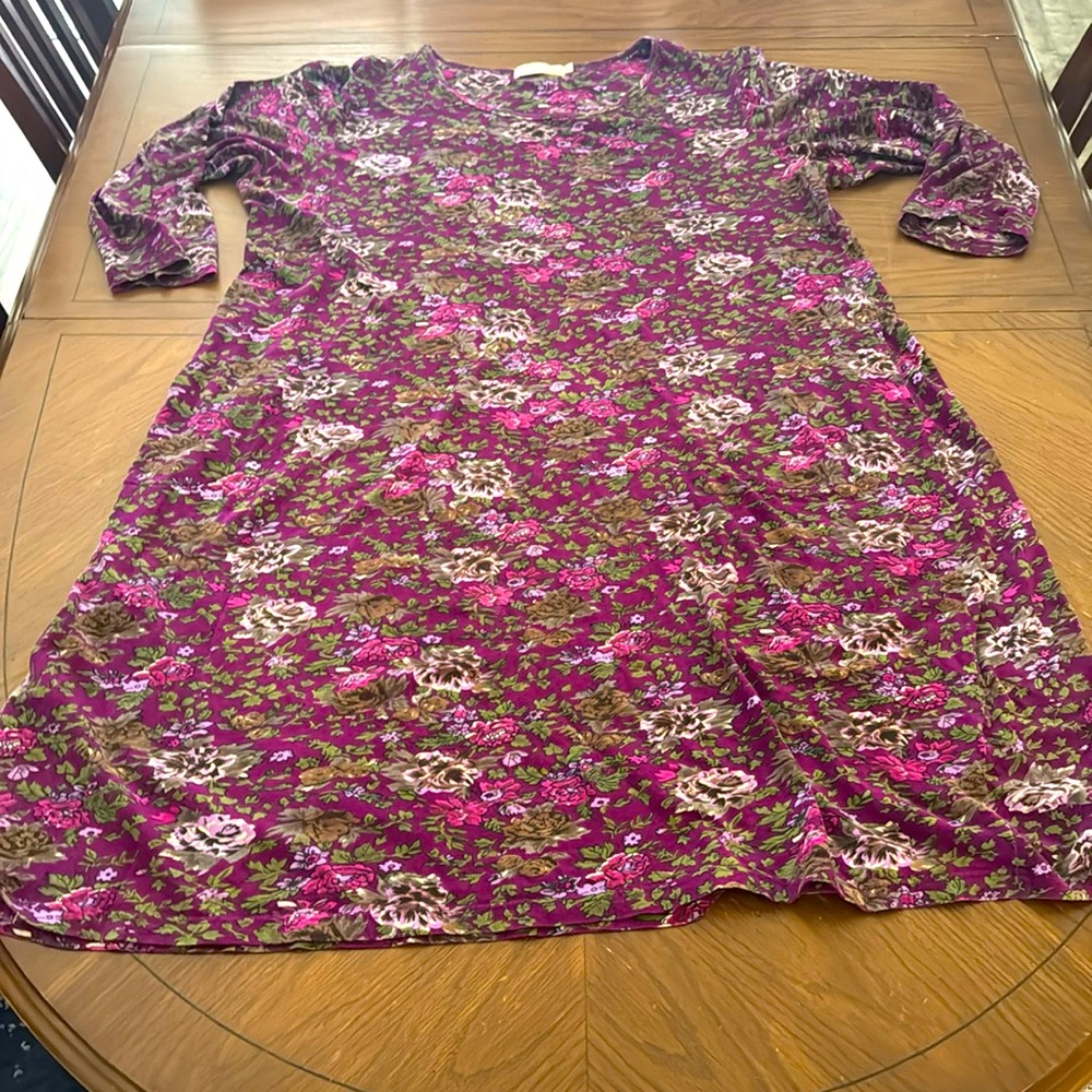 La Cera Dress Womens Plus Size 1X Magenta Floral Print Cotton Dress w/ Pockets